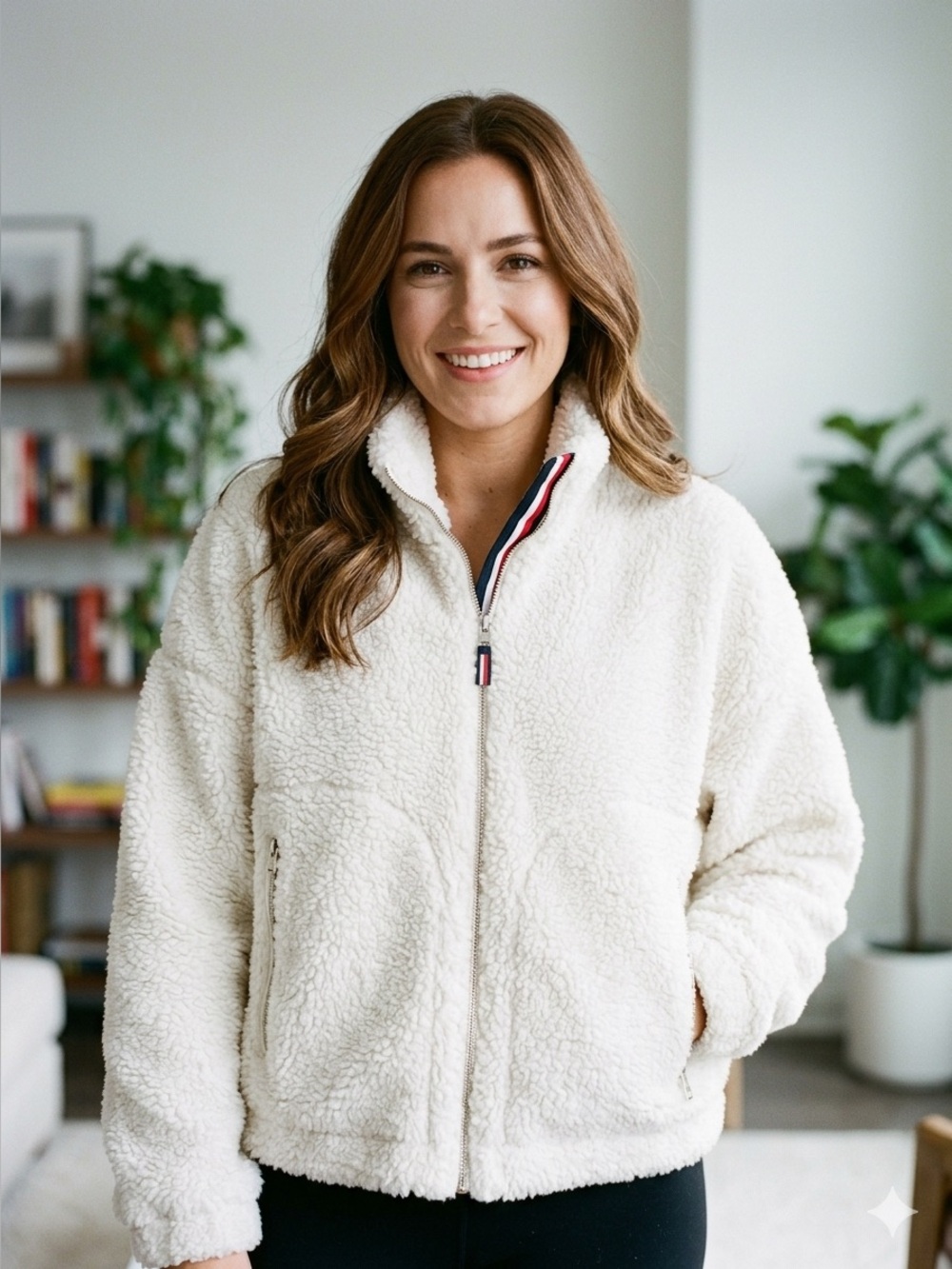 Tommy Hilfiger Cream Sherpa Zip-Up Jacket Women’s L